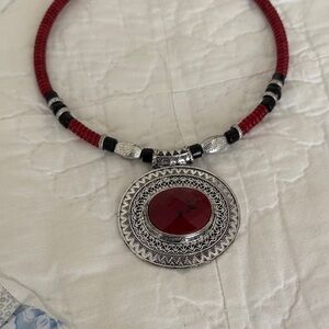 Elegant Red and Silver Pendant Necklace